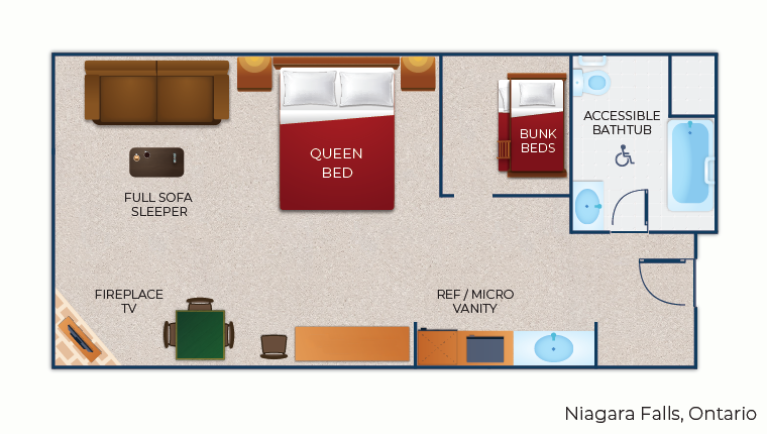 The floorplan for the accessible Kidcabin Suite 